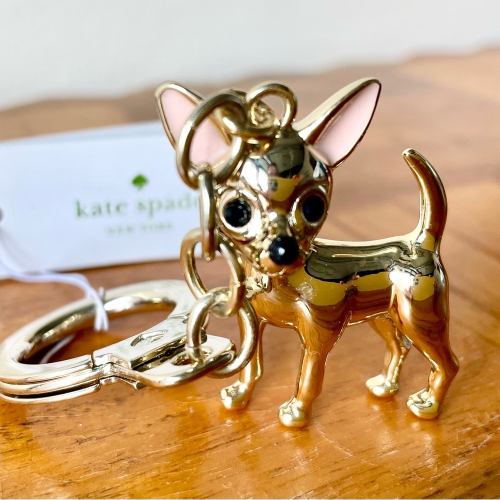 kate spade New York Chihuahua Key Chain and Key Fob Gold NWT - Picture 2 of 5